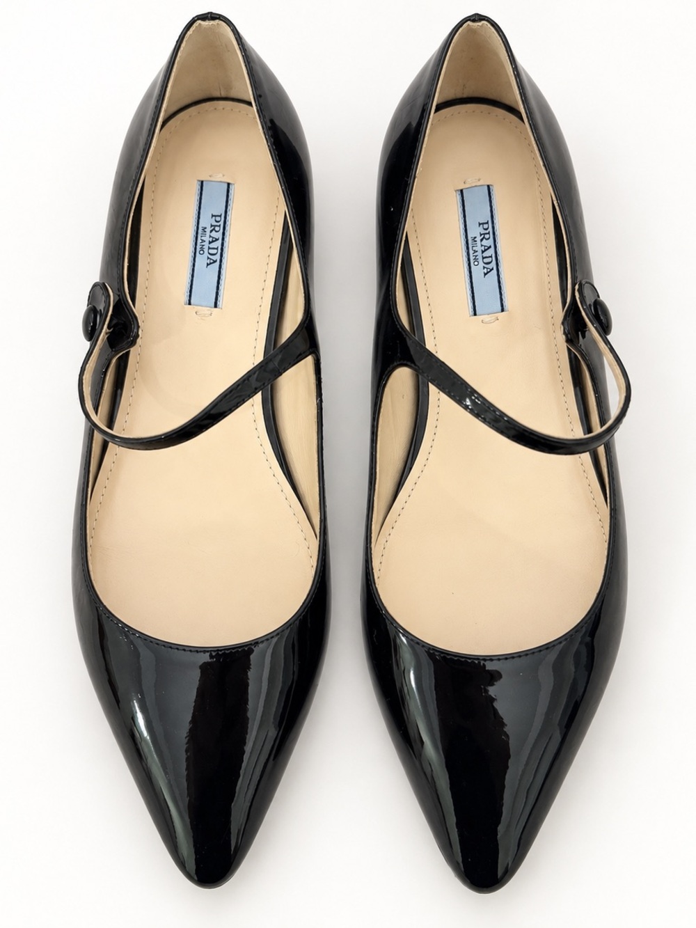 Prada Black Patent Leather Pointed Mary Jane Flats